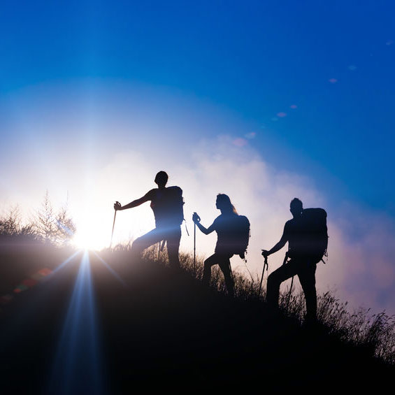 Employment-hiking team silhouette